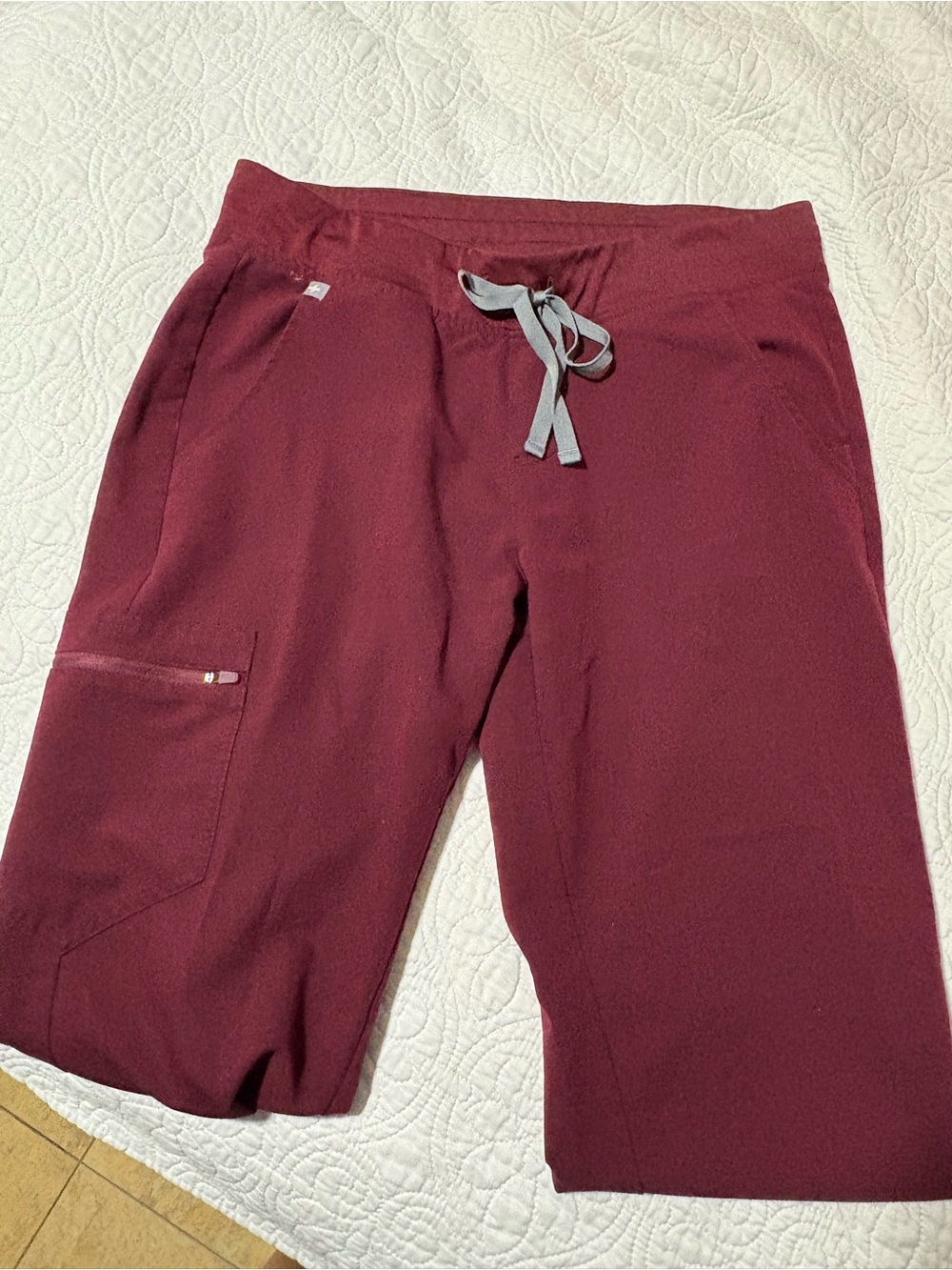 Figs Burgundy Jogger Pants with Gray Drawstring